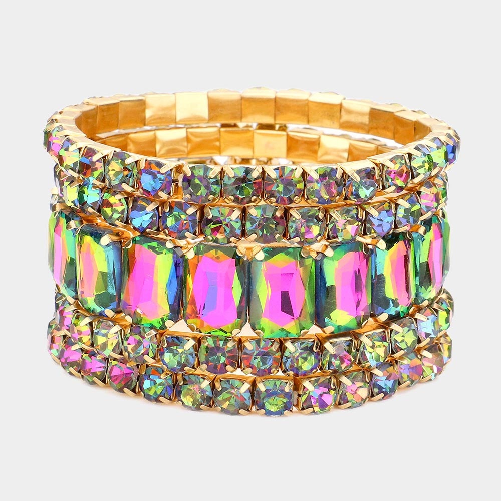 5 piece emerald cut round stone stretch bracelet